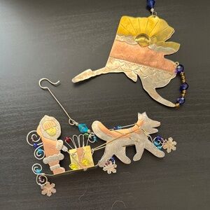 Set of 2 Metal Alaska Themed Ornaments